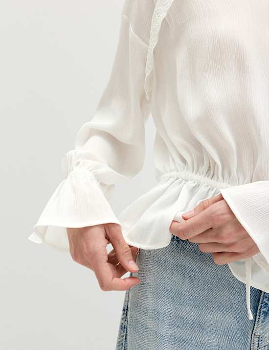 Broderie V-Neck Frill Detail Blouse