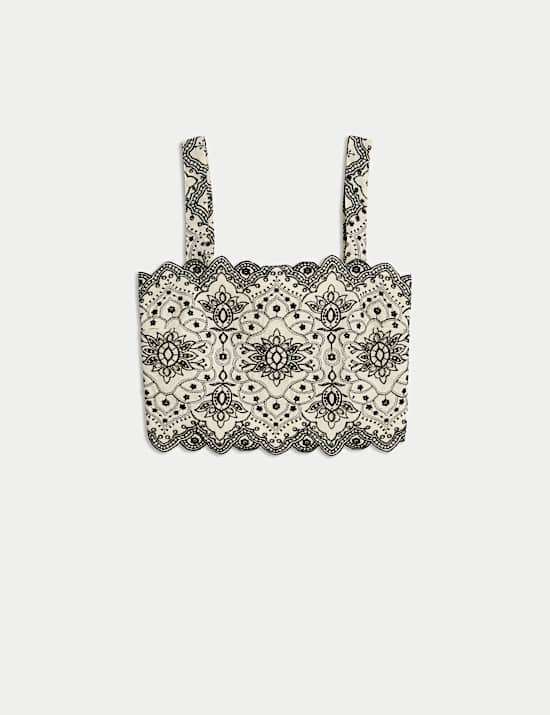 Haut court coupe cintrée 100 % coton à broderie