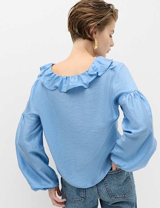 Blouse en lyocell &agrave; col en V et volant