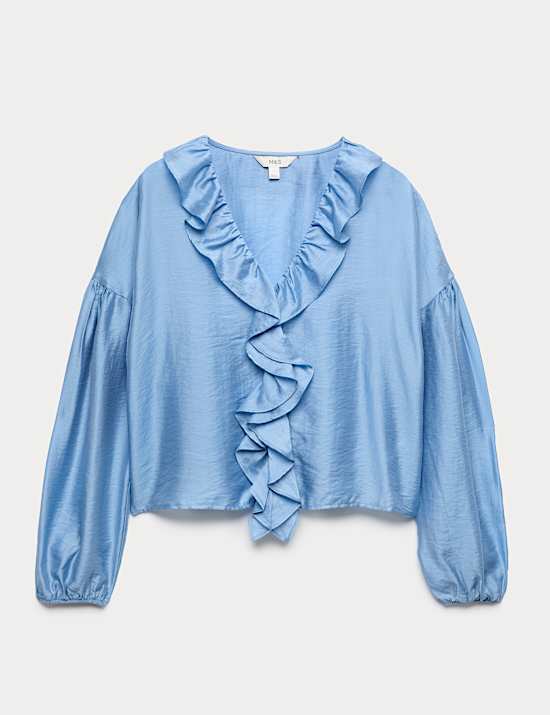 Blouse en lyocell &agrave; col en V et volant