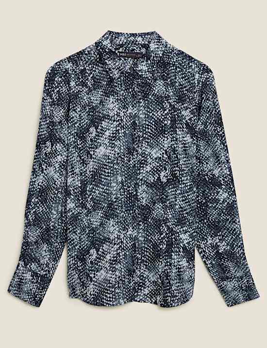 Snakeskin Print Collared Long Sleeve Blouse