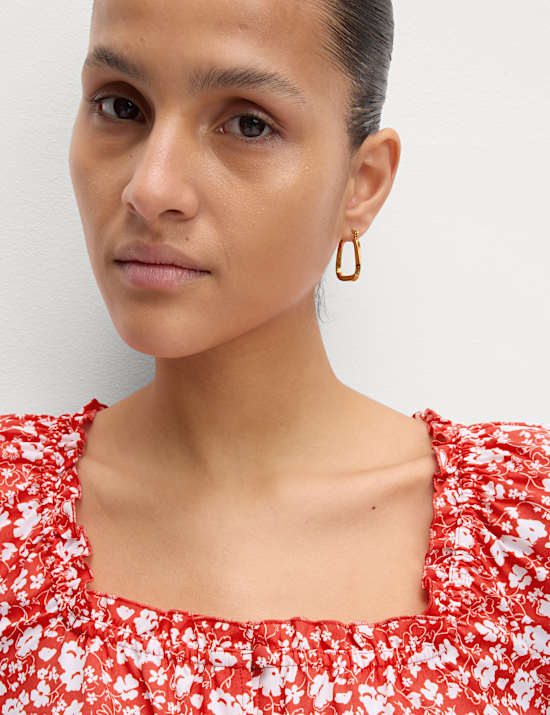 Printed Square Neck Puff Sleeve Blouse