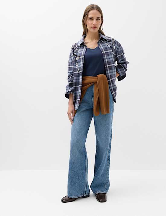Camisa a cuadros con adorno 100 % algod&oacute;n