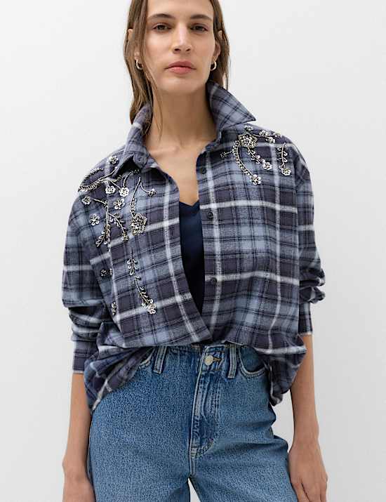 Camisa a cuadros con adorno 100 % algod&oacute;n