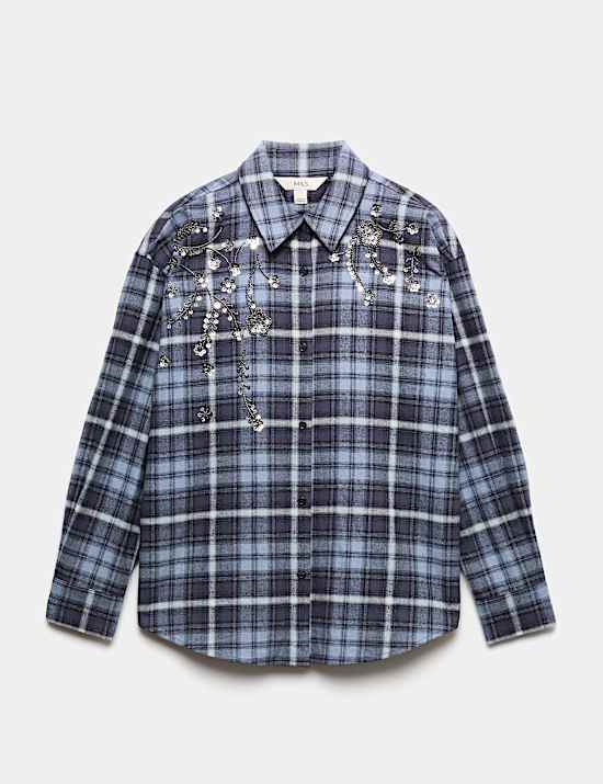 Camisa a cuadros con adorno 100 % algod&oacute;n