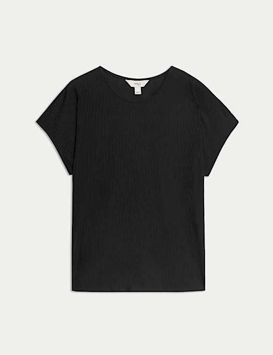 Plisse Round Neck Top