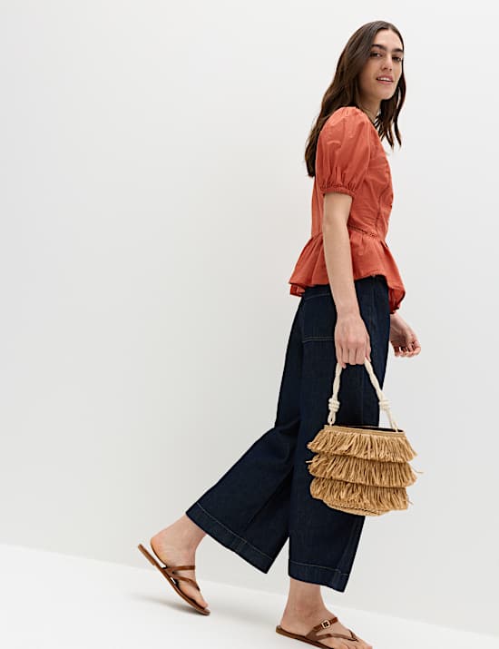 Pure Cotton Embroidered Puff Sleeve Blouse