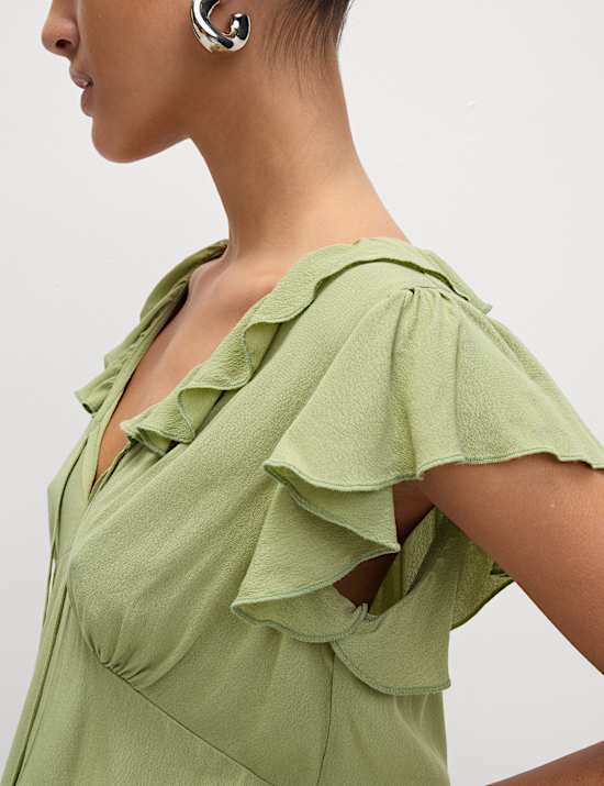 V-Neck Frill Detail Top