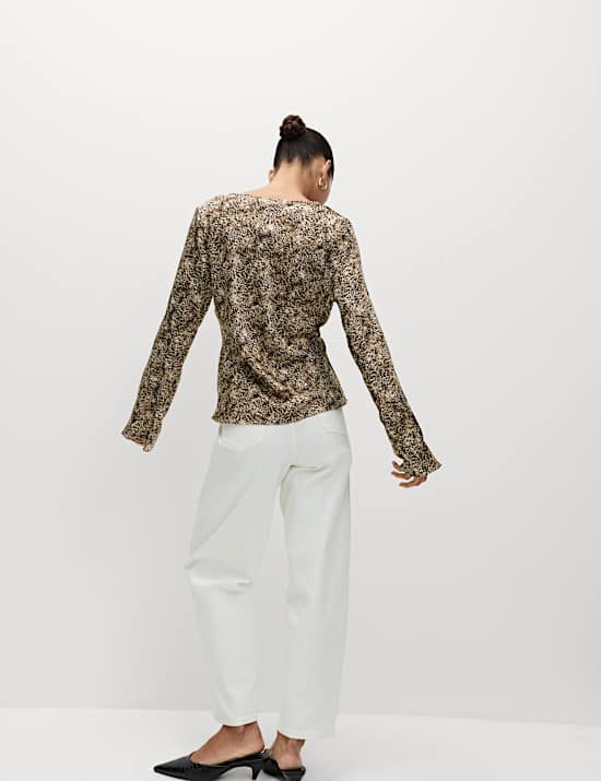 Satin Animal Print Tie Front Top