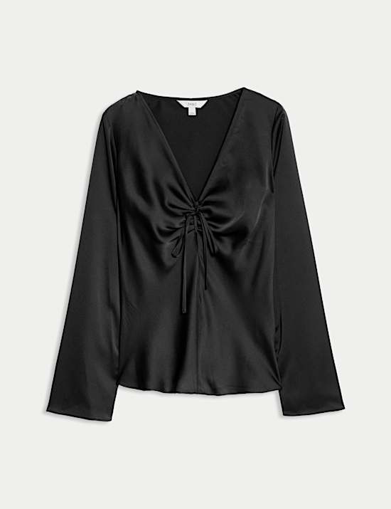 Oberteil aus Satin mit V-Ausschnitt und Bindedetail vorne