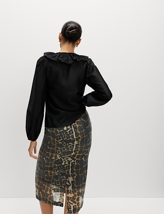 Lyocell Rich Frill Detail V-Neck Top