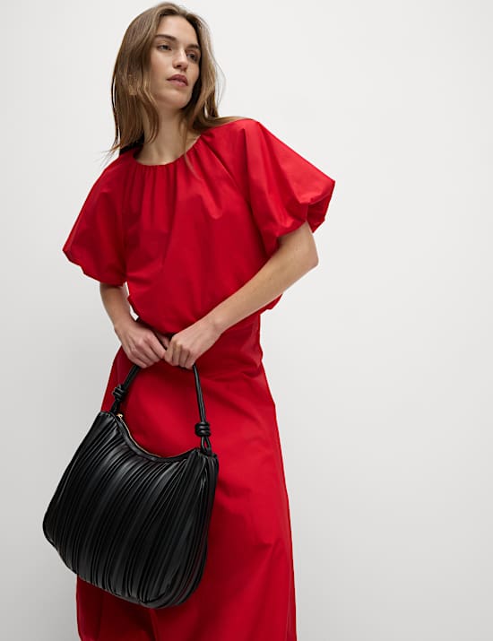 Pure Cotton Bubble Hem Puff Sleeve Top