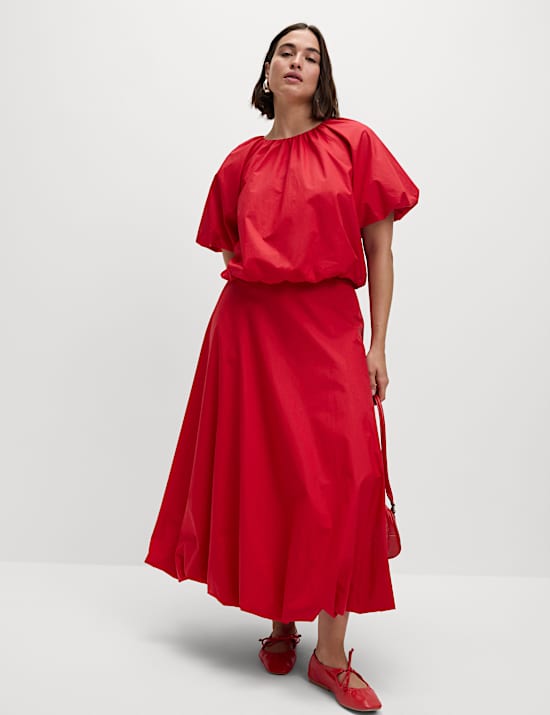 Pure Cotton Bubble Hem Puff Sleeve Top