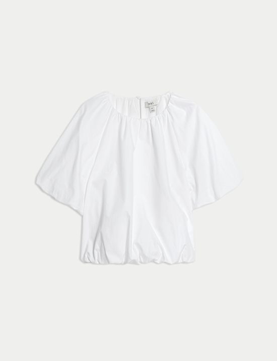 Pure Cotton Bubble Hem Puff Sleeve Top