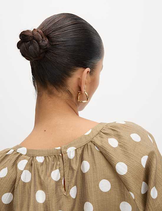 Lyocell Rich Printed Crew Neck Blouse