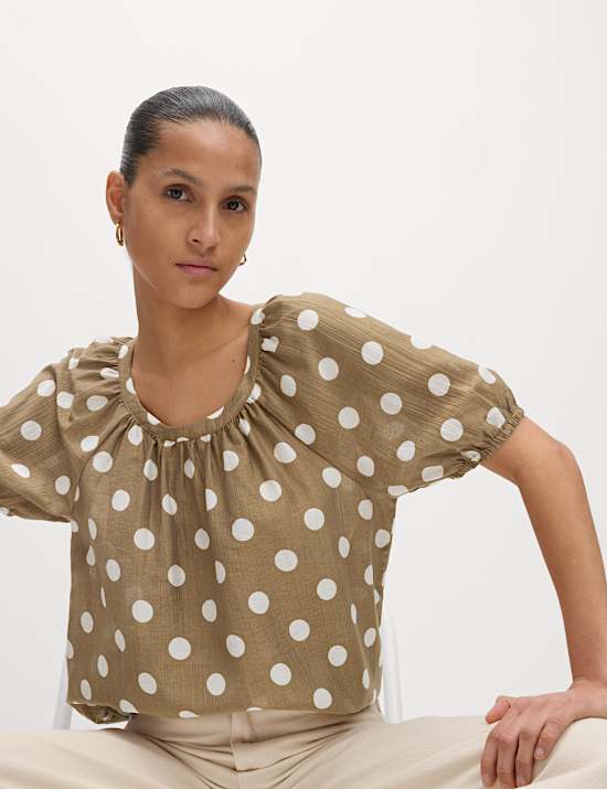 Lyocell Rich Printed Crew Neck Blouse