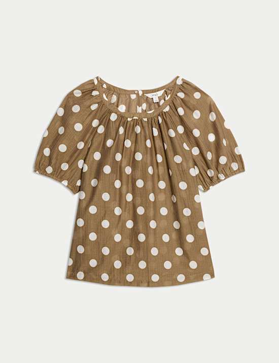Lyocell Rich Printed Crew Neck Blouse
