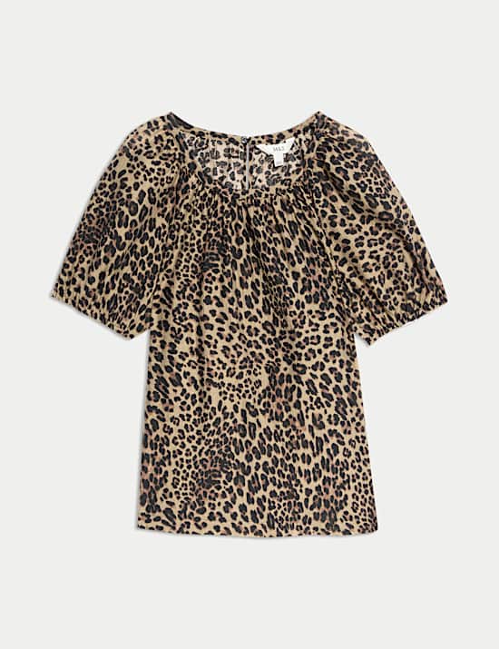 Lyocell Rich Printed Crew Neck Blouse