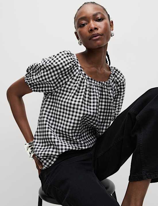 Lyocell Rich Printed Crew Neck Blouse