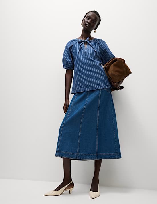 Pure Cotton Striped Denim Top
