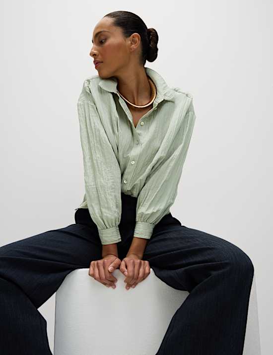 Crinkle Textured Collared Shirt