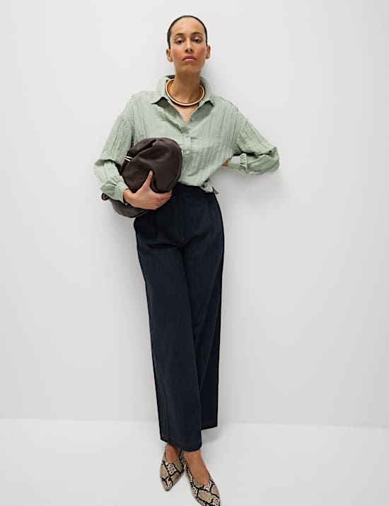 Crinkle Textured Collared Shirt