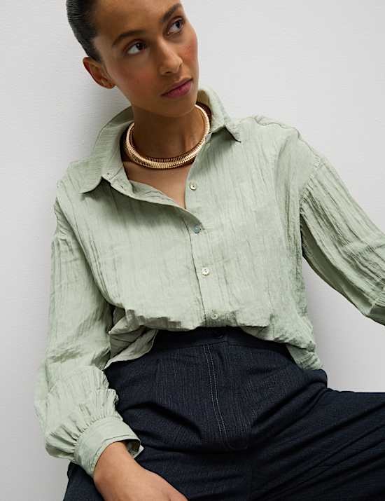 Crinkle Textured Collared Shirt