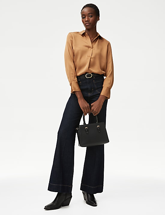 Satin Collared Popover Blouse