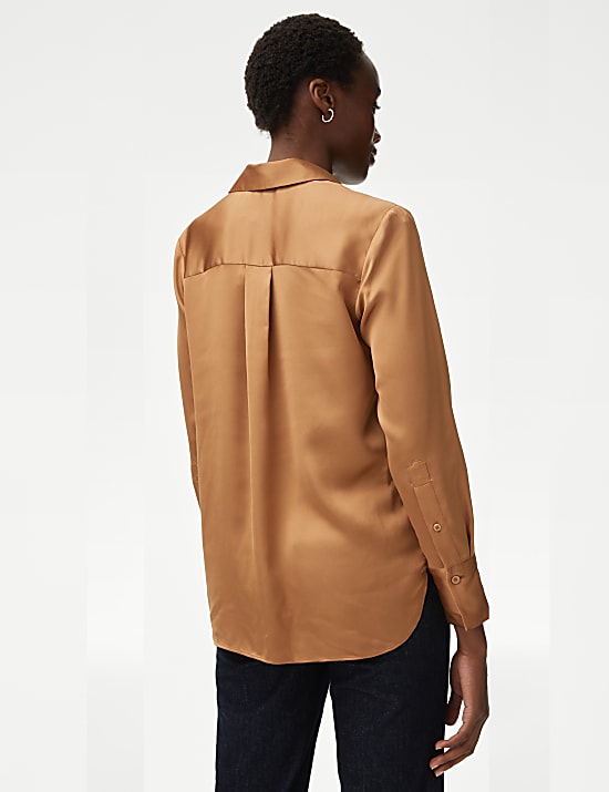 Satin Collared Popover Blouse