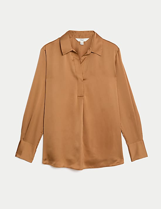 Satin Collared Popover Blouse
