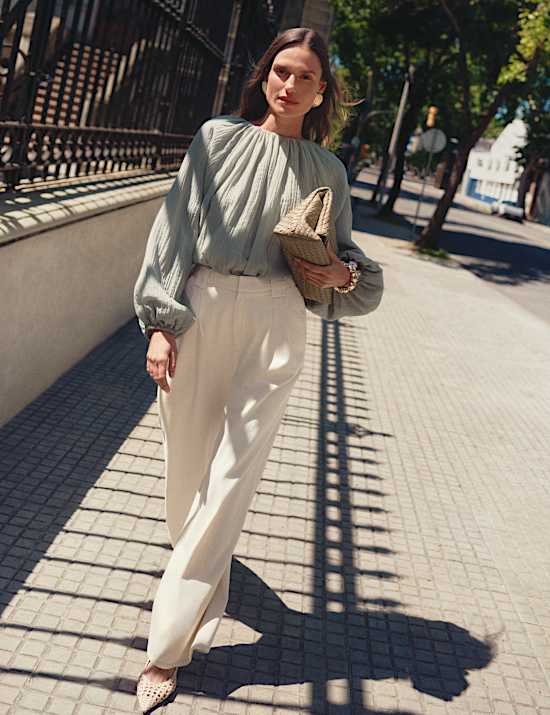 Lyocell Rich Textured Bubble Hem Blouse