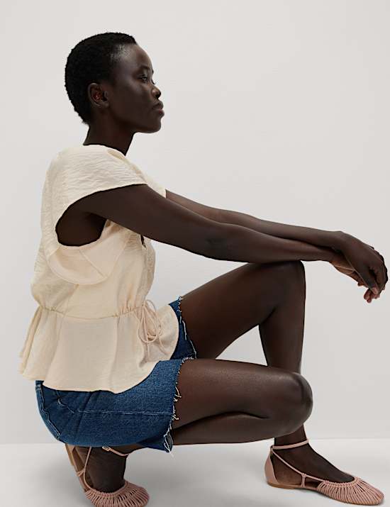 Lace V-Neck Ruffle Angel Sleeve Blouse