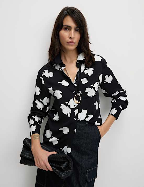 Printed Collared Button Through Blouse