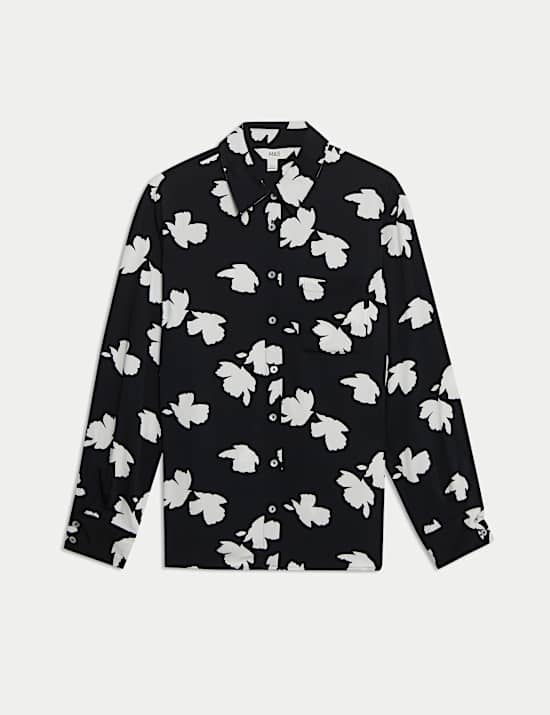 Printed Collared Button Through Blouse