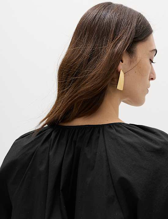 Pure Cotton Puff Sleeve Tie Front Blouse