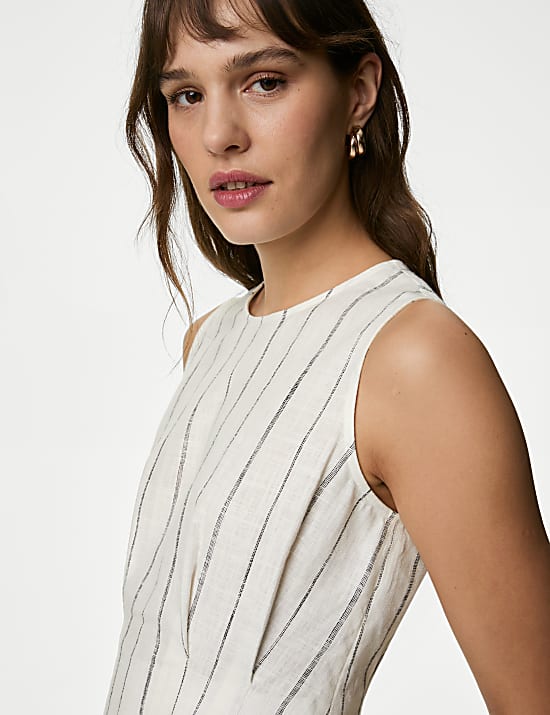 Blouse en lin m&eacute;lang&eacute; &agrave; encolure ronde et rayures