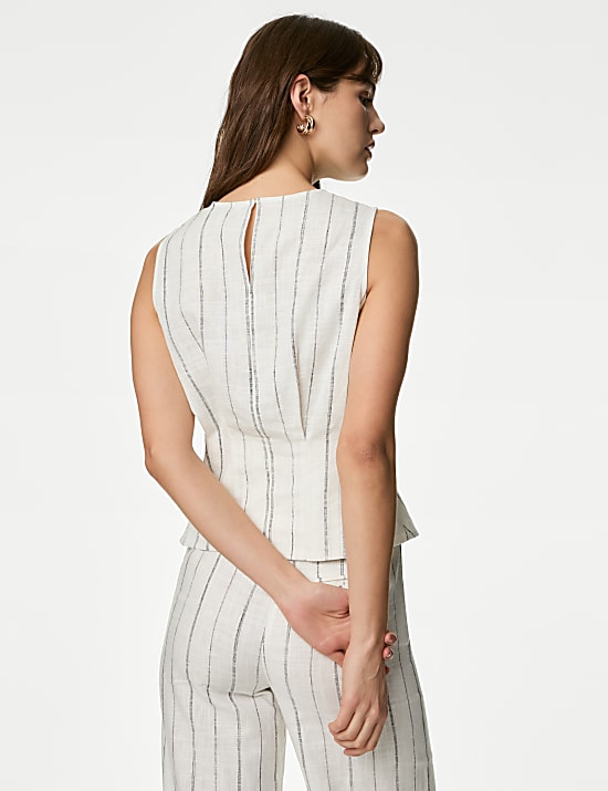Blouse en lin m&eacute;lang&eacute; &agrave; encolure ronde et rayures