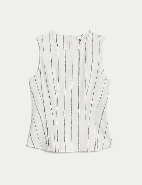 Blouse en lin m&eacute;lang&eacute; &agrave; encolure ronde et rayures