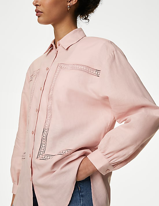 Linen Rich Collared Lace Insert Shirt