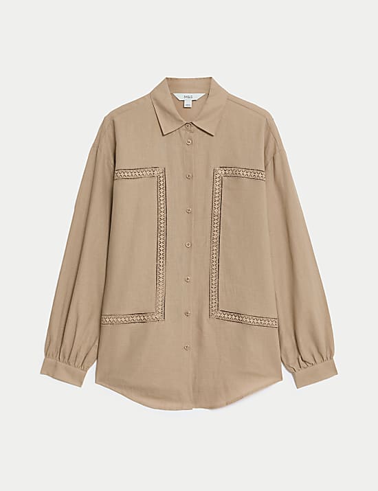Linen Rich Collared Lace Insert Shirt