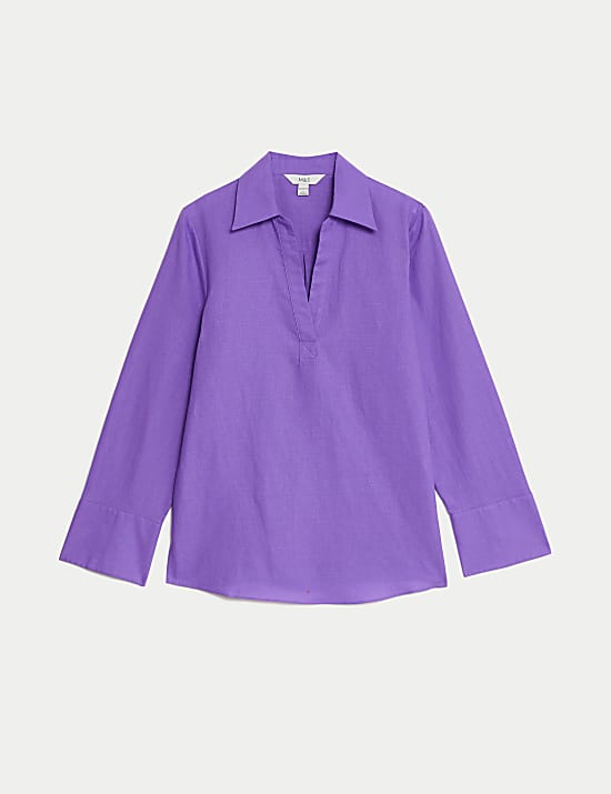 Linen Rich Popover Blouse