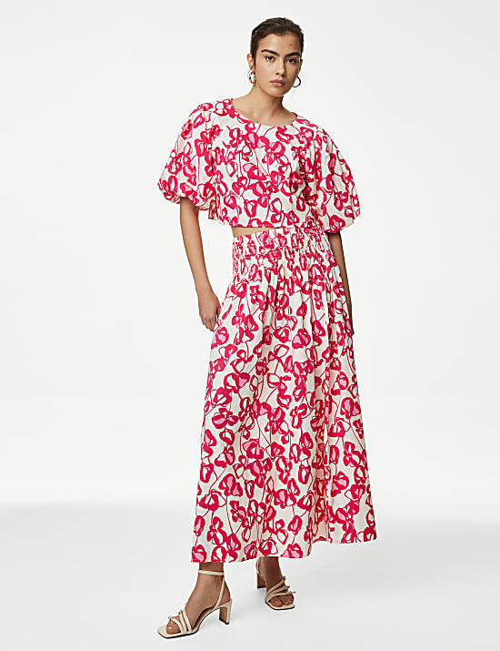 Pure Cotton Printed Puff Sleeve Blouse