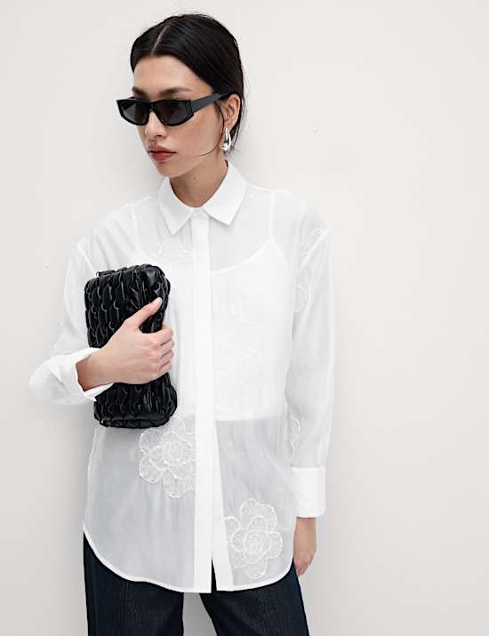 Embroidered Floral Collared Shirt