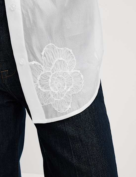 Embroidered Floral Collared Shirt