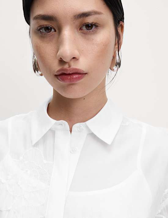 Embroidered Floral Collared Shirt