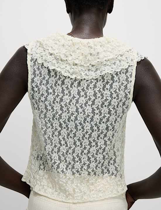 Lace V-Neck Tie Detail Ruffle Top