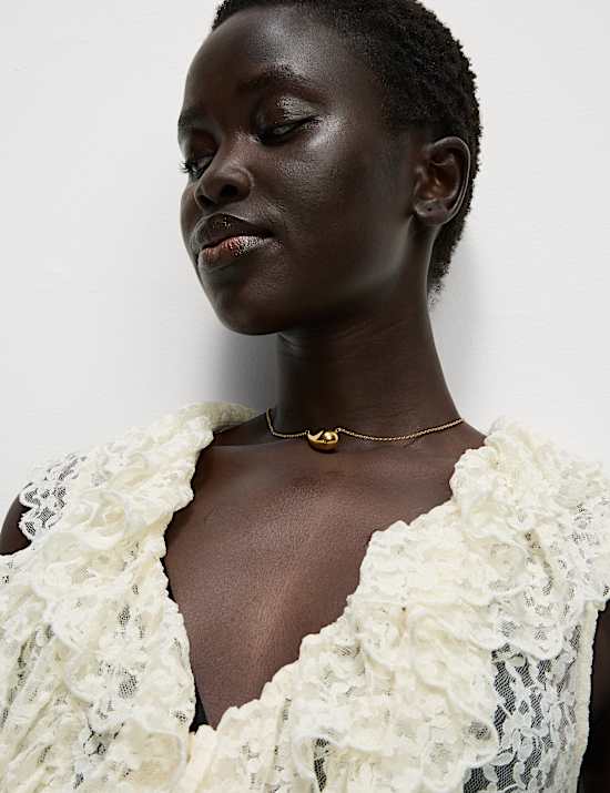 Lace V-Neck Tie Detail Ruffle Top