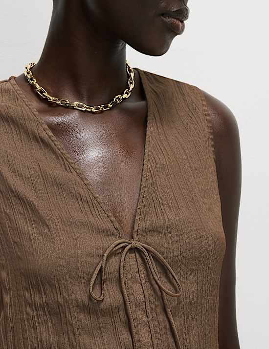 Textured Tie Front Longline Top