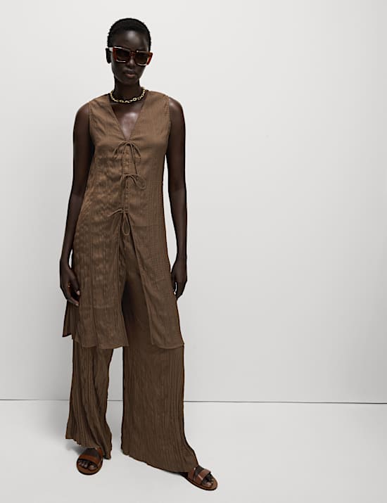 Textured Tie Front Longline Top