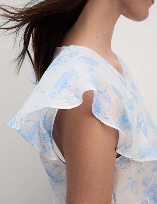 Lyocell Rich Floral Frill Detail Top